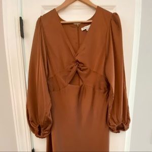 Shona Joy Long Sleeve Twist Front Midi Dress - Mocha - Size 12